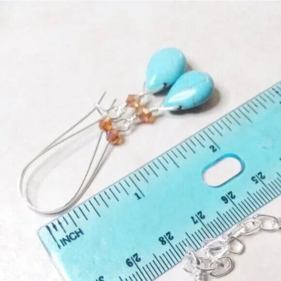 Handmade! Aqua Howlite & Crystal Dangle Earrings • Boho Beachy Spring Vibes - Picture 6 of 8